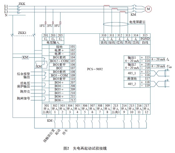圖2 失電再起動試驗(yàn)接線 圖2 失電再起動試驗(yàn)接線
